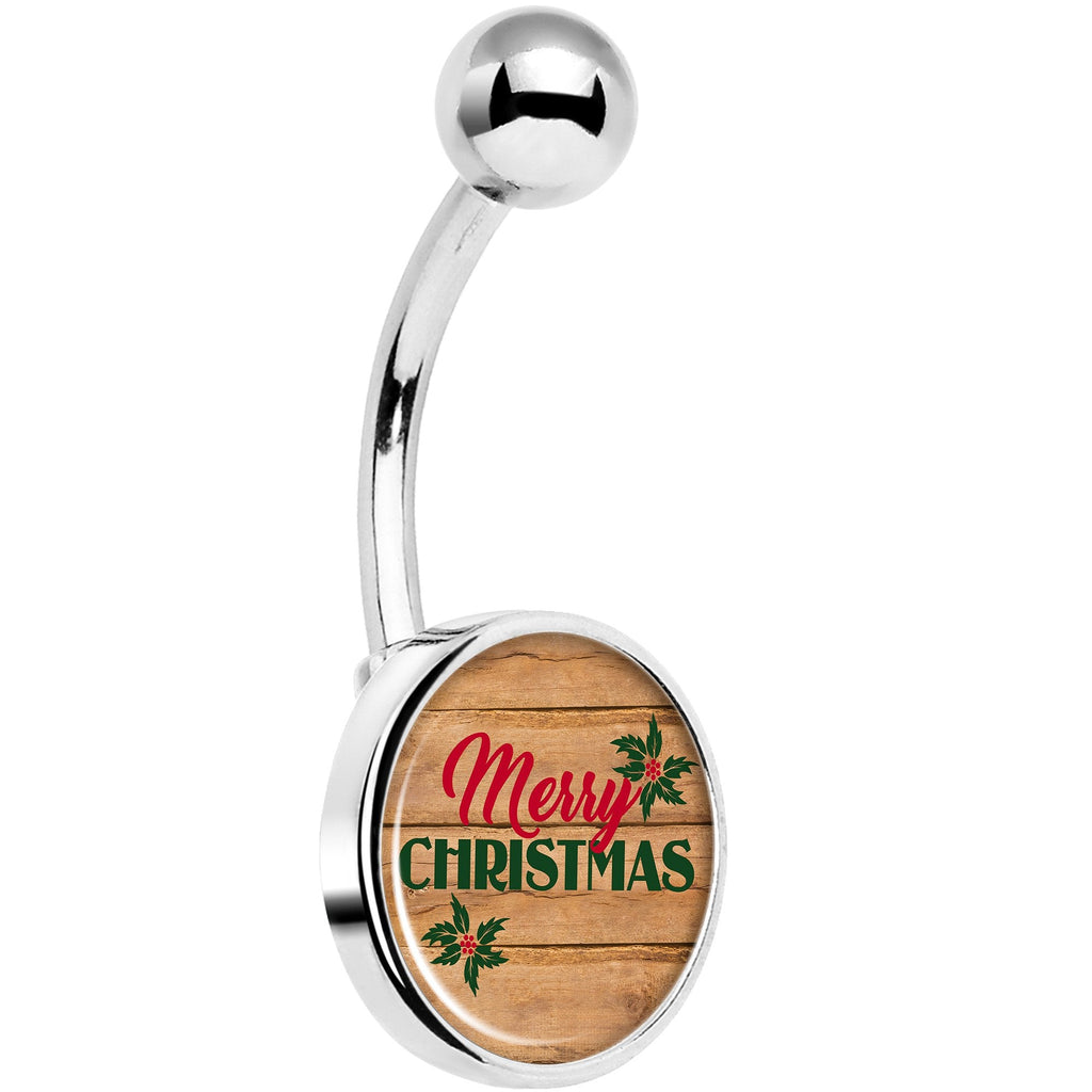 Rustic Wood Merry Christmas Belly Ring