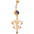 Purple Gem Gold Tone Anodized Chandelier Double Dangle Belly Ring
