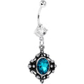 Aqua Blue Clear Gem Rustic Victorian Dangle Belly Ring