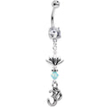Ohm Lotus Flower Dangle Belly Ring Created with Crystals