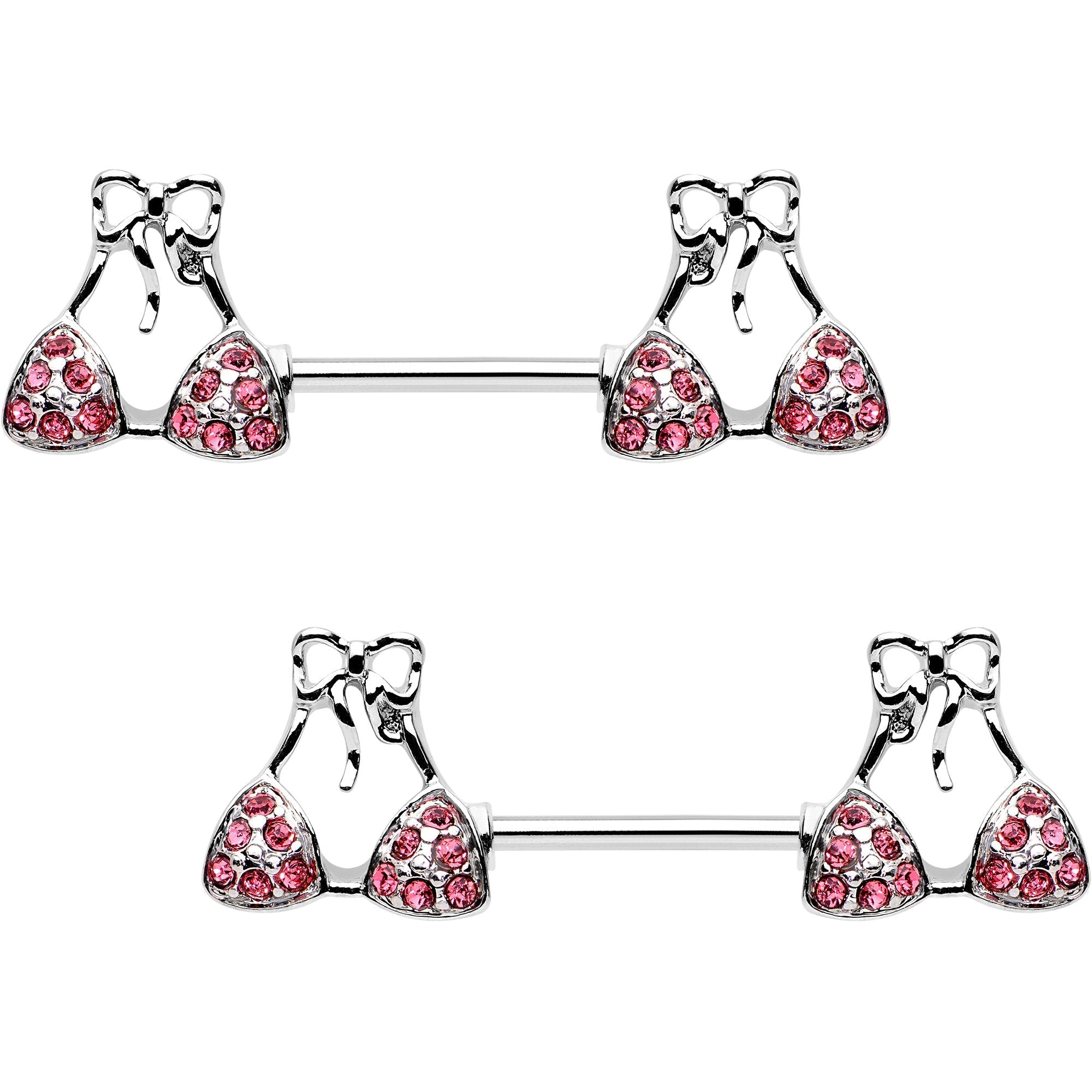 Pink Gem Summer Swimsuit Nipple Barbell Ring Set