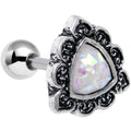 16G Iridescent White Faux Opal Ornate Tragus Cartilage Earring