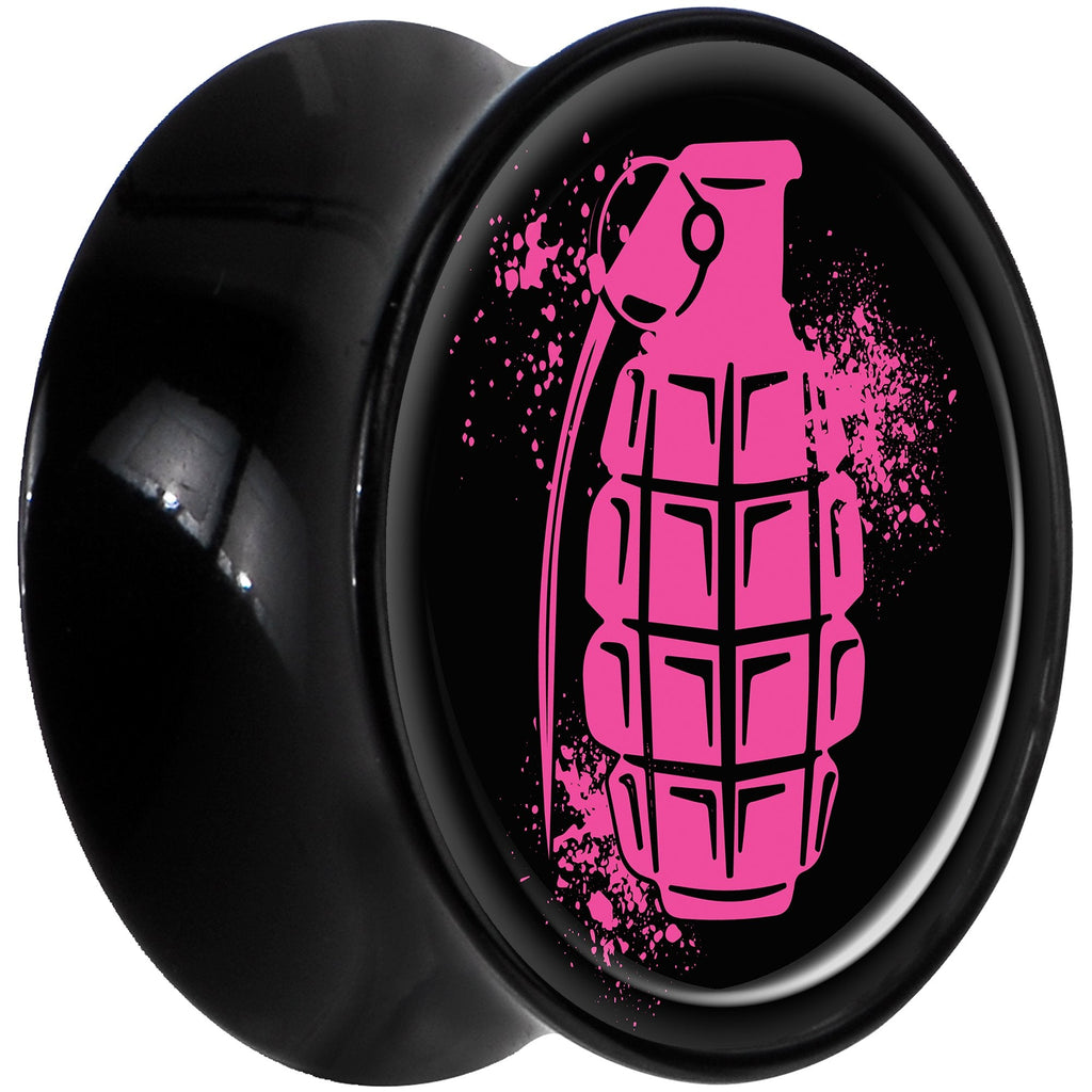 Black Acrylic Pink Grenade Saddle Plug Set 5/8