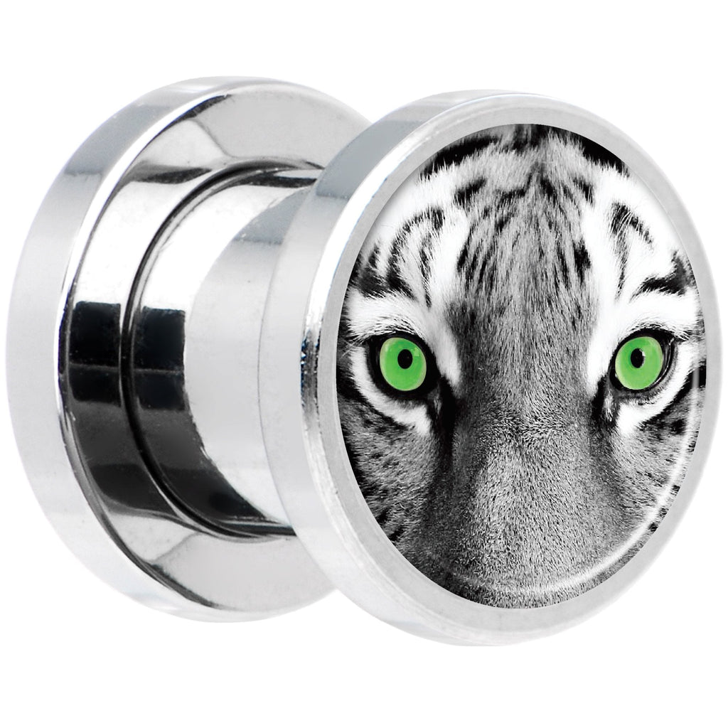 Black White Tiger Eyes Steel Screw Fit Plug Set 0G