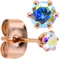 3mm Aurora CZ Gem Rose Gold IP Post Stud Earrings