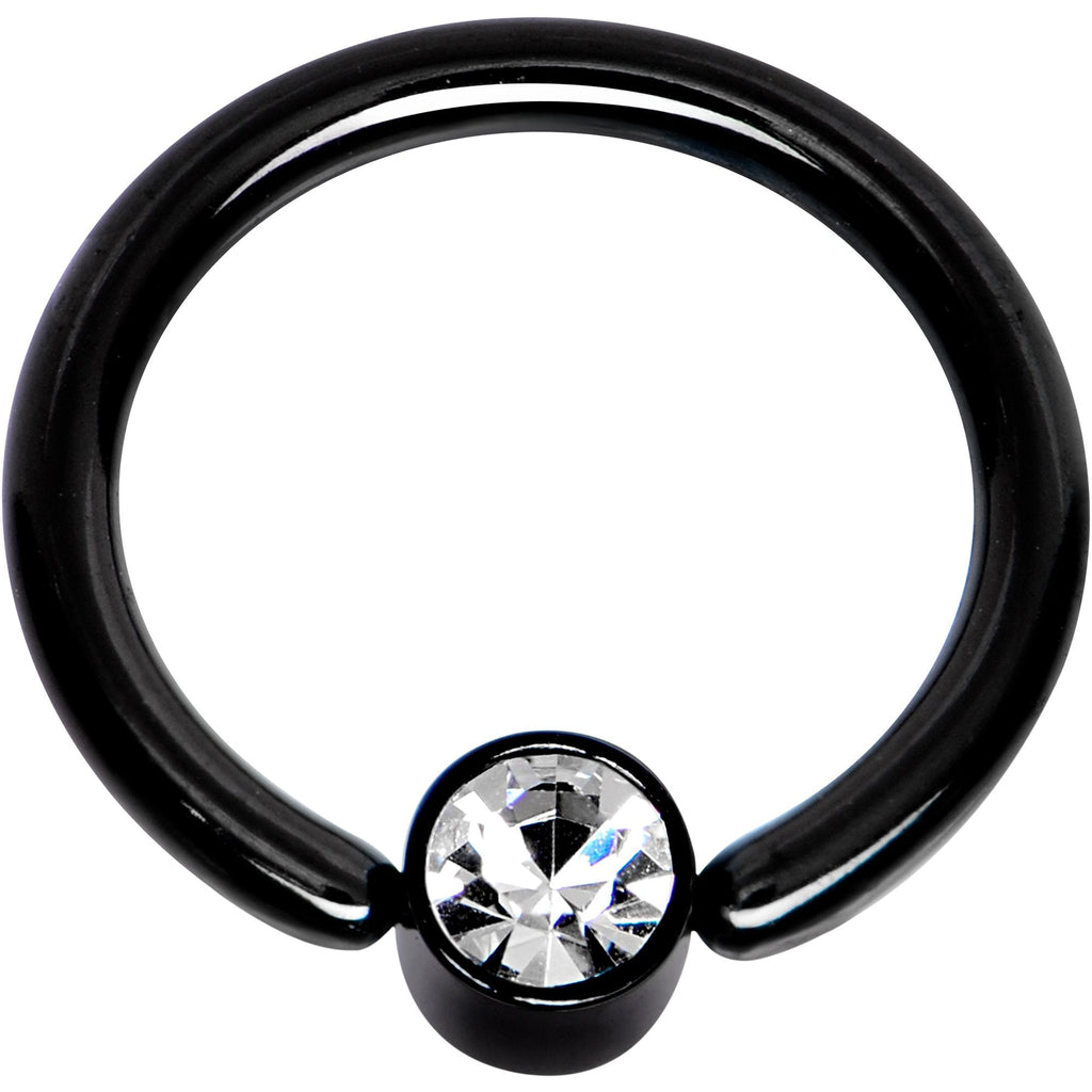 16G 5/16 Clear Gem 3mm Disc Black IP BCR Captive Ring