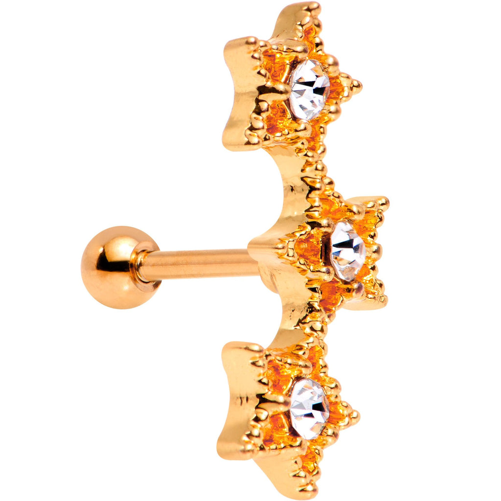 18G Clear Gem Rose Gold Plated Star Trio Cartilage Tragus Earring