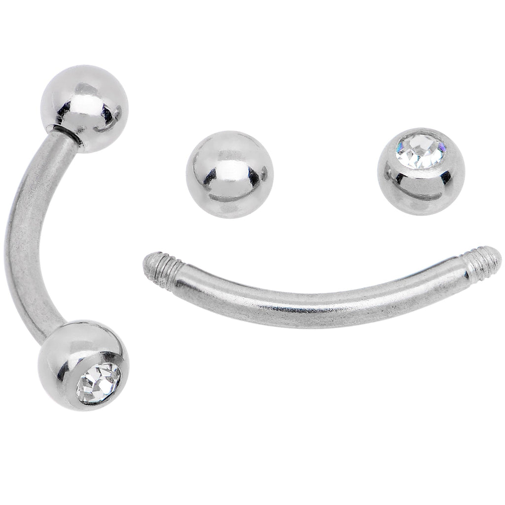 16G 5/16 CZ Gem Internally Threaded Curved Eyebrow Ring Pack Set of 8