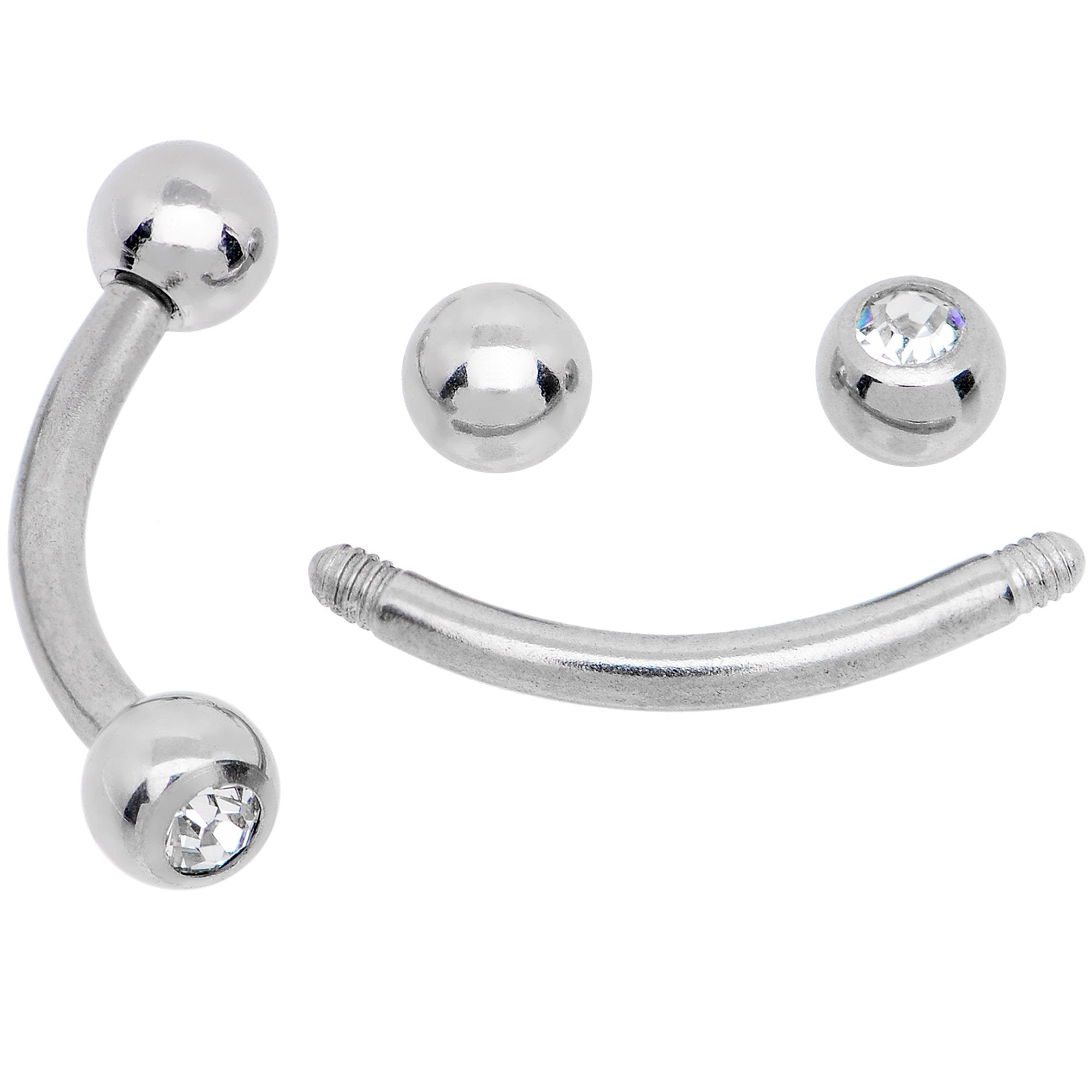 16G 5/16 CZ Gem Internally Threaded Curved Eyebrow Ring Pack Set of 8